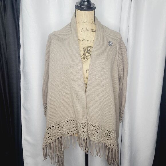 Anthropologie Pure Handknit Crochet Trim Slouchy Shawl Sweater - Picture 16 of 16